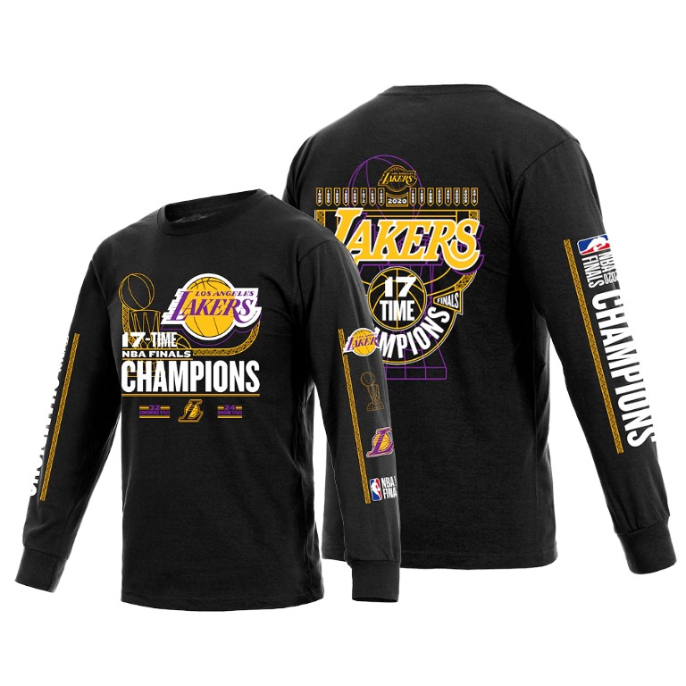 Men's Los Angeles Lakers NBA 17-Time Logo Sleeve Finals Champions Black Basketball T-Shirt SHZ8783UJ